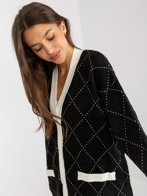 Hurt Czarny luźny sweter rozpinany z guzikami RUE PARIS