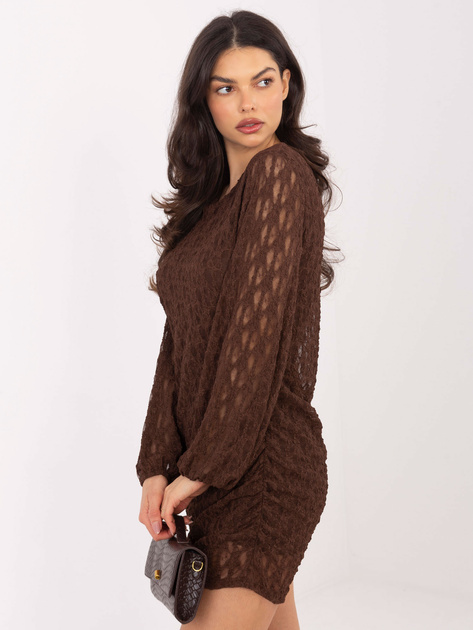 Czekoladowa koronkowa sukienka z drapowaniem