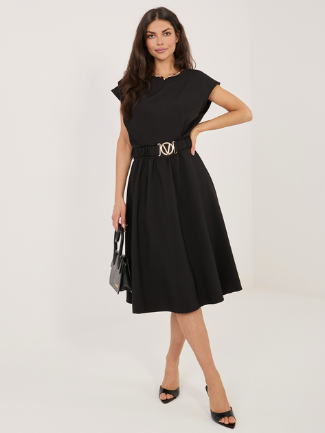 Czarna midi sukienka z krótkim rękawem