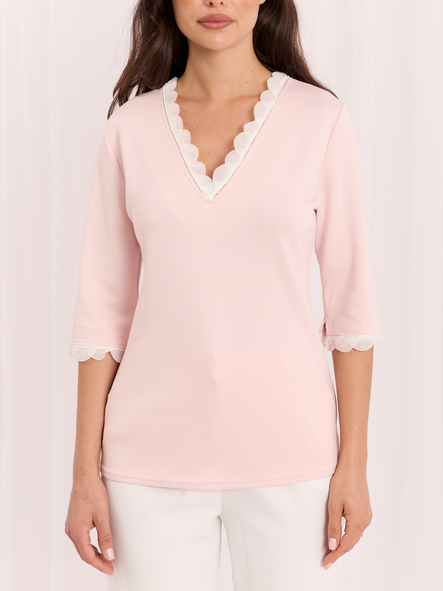 Light pink elegant blouse with rhinestones.