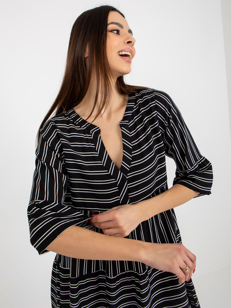 Hurt Czarna luźna sukienka w paski z dekoltem V SUBLEVEL