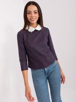 Hurt Granatowa krótka bluzka wizytowa z koronką