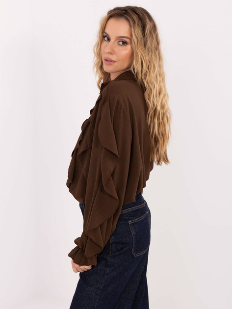 Brązowa rozpinana koszula z żabotem