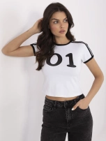 Biało-czarny krótki t-shirt z lampasami