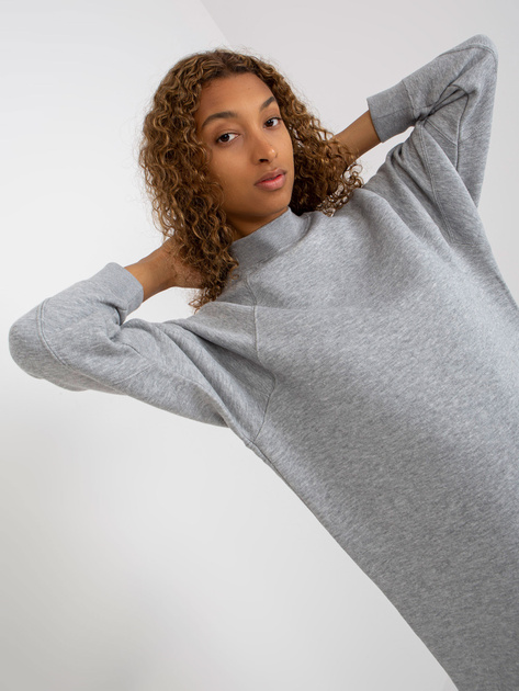 Hurtownia Jasnoszara prosta sukienka dresowa z rozcięciami