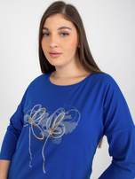 Hurt Ciemnoniebieska bluzka plus size z printem i dżetami 