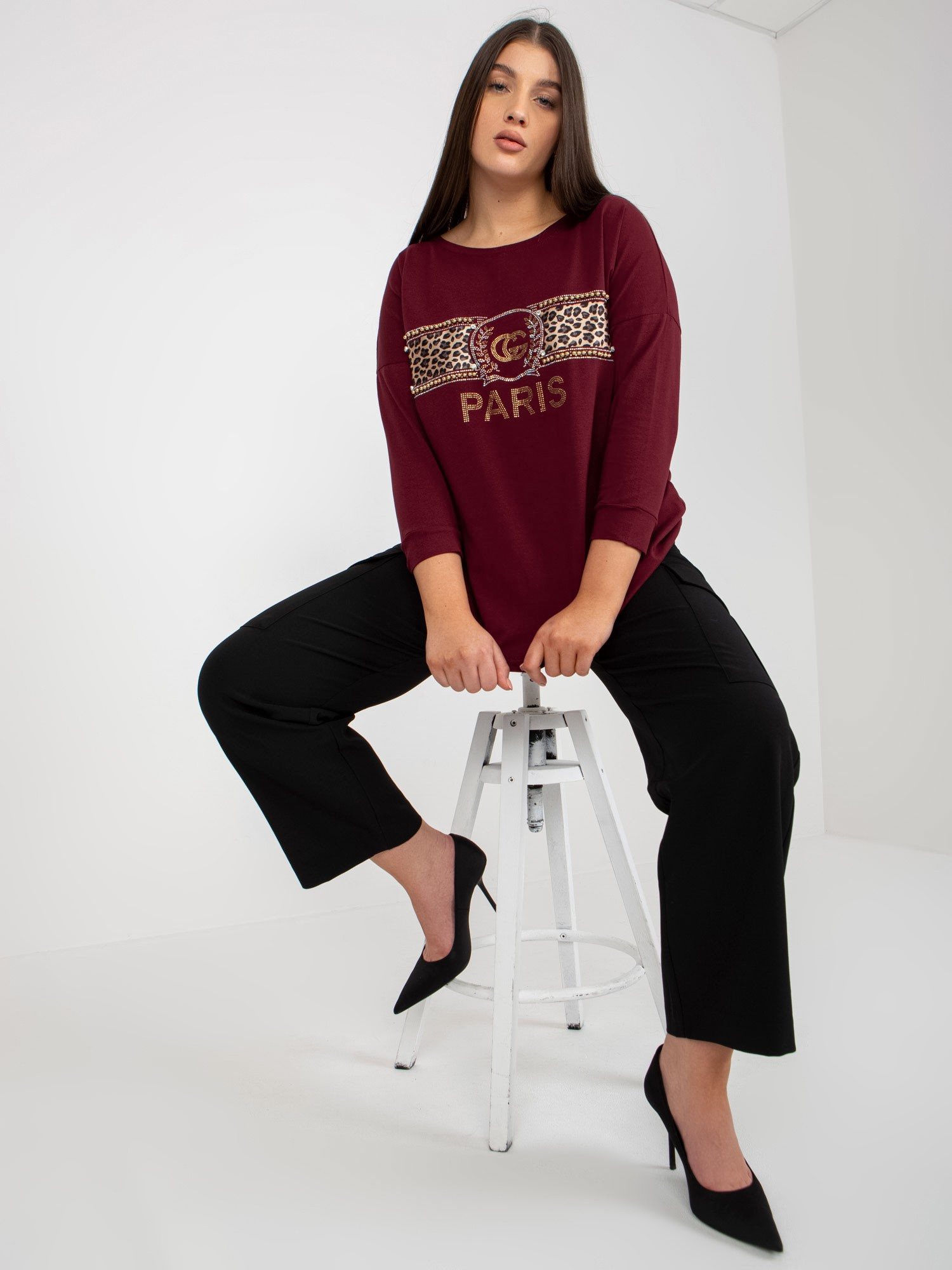 Didmeninė prekyba Tamsiai violetinė medvilninė bliuska plus size.