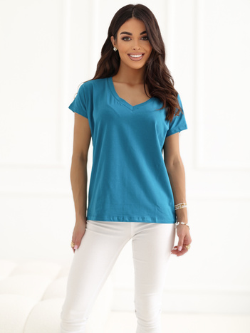 Hurt Morski klasyczny t-shirt basic z dekoltem V Emory