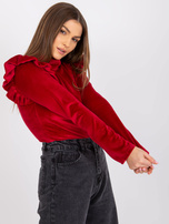 Bordowa bluzka welurowa z falbanami Eugenie