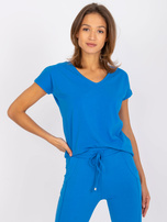 Ciemnoniebieski t-shirt z dekoltem w serek Emory