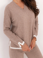 Ciemnobeżowy dzianinowy komplet ze spodniami