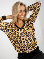 Hurt Beżowo-czarny komplet welurowy z dekoltem V RUE PARIS