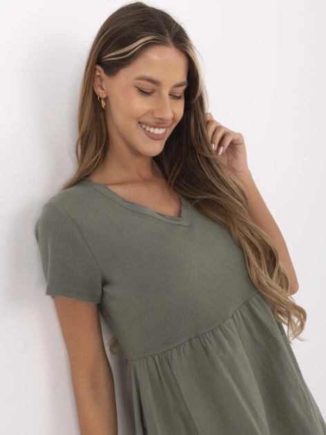 Khaki rozkloszowana sukienka z bawełny