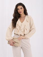 Beige elegant blouse with ruffle RUE PARIS.