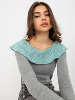 Gray-mint blouse with lace and long sleeves.