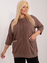 Hurt Brązowa bawełniana bluzka plus size z napisami