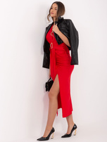 Czerwona wieczorowa sukienka z drapowaniem RUE PARIS