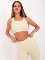 Jasnobeżowy sportowy komplet z napisami FOR FITNESS 