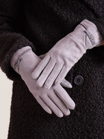 Graue elegante Damenhandschuhe.
