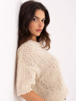 Hurt Beżowy sweter oversize z krótkim rękawem