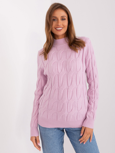 Hurtownia Jasnofioletowy damski sweter z warkoczami