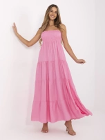 Růžová maxi šaty bandeau s viskózou.
