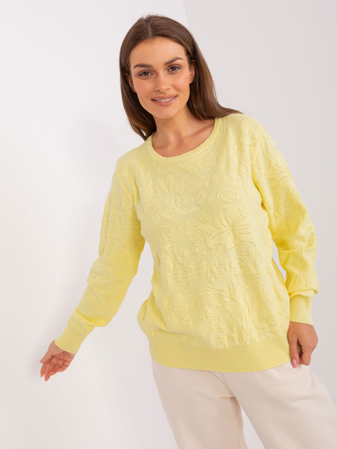 Hurt Jasnożółty damski sweter klasyczny z długim rękawem