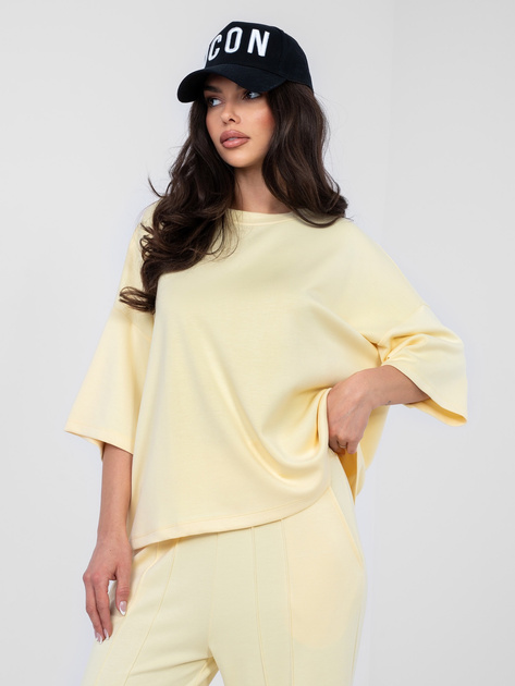 Pastelowa żółta bluzka basic z okrągłym dekoltem RUE PARIS