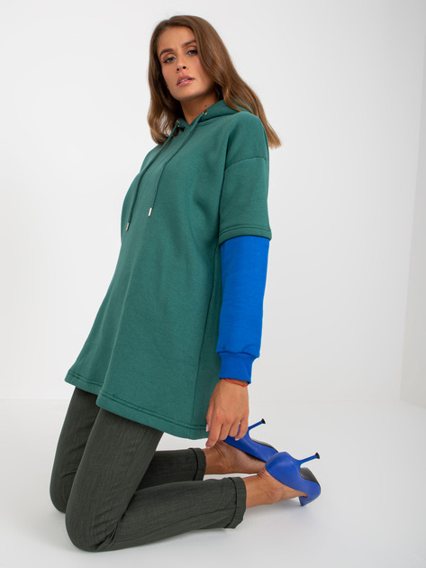 Hurt Ciemnozielona bluza damska basic z kapturem bawełniana RUE PARIS