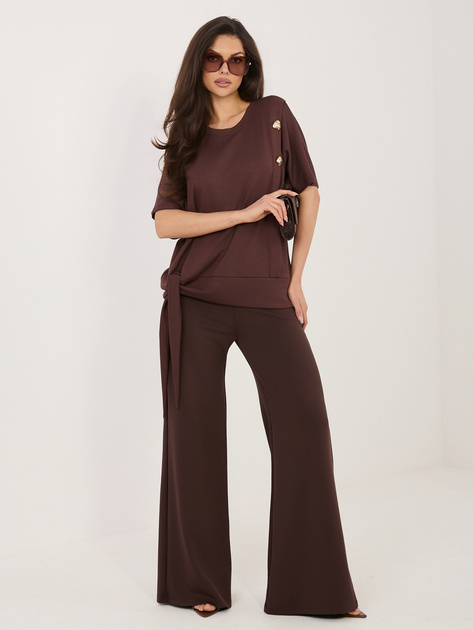 Czekoladowy damski komplet z krótkim rękawem