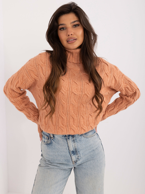 Hurt Pomarańczowy damski sweter golf w warkocze