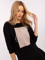 Hurtownia Czarna bawełniana bluzka z perełkami