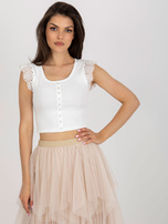 Hurtownia Ecru krótka bluzka z koronką w prążek