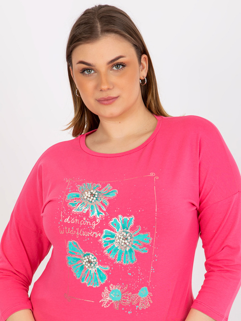 Hurt Różowa bluzka plus size z aplikacją i ściągaczem