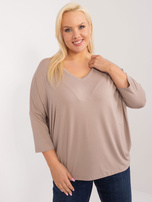 Hurtowna Ciemnobeżowa bluzka plus size z wiskozy