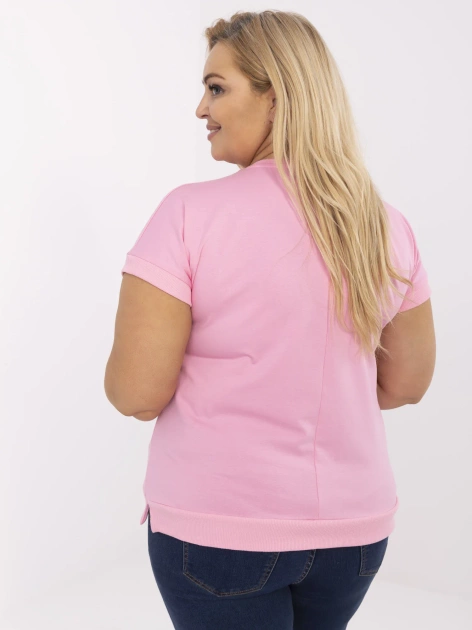 Różowa bluzka plus size z okrągłym dekoltem