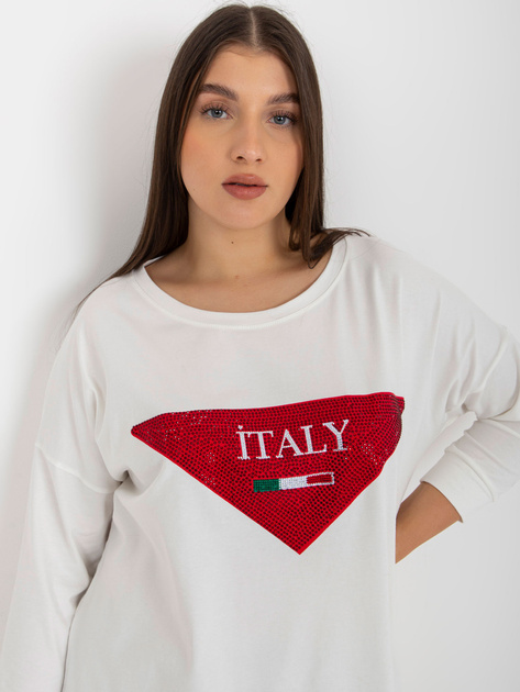 Hurt Ecru damska bluzka plus size z aplikacja z dżetów