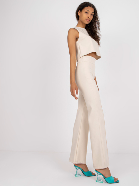 Jasnobeżowy damski komplet elegancki ze spodniami