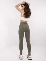 Khaki sportowe legginsy basic z bawełny 