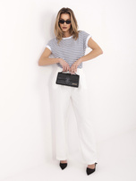 Biało-granatowy damski t-shirt z okrągłym dekoltem