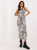 Hurt Ecru patterned fitted sleeveless dress.