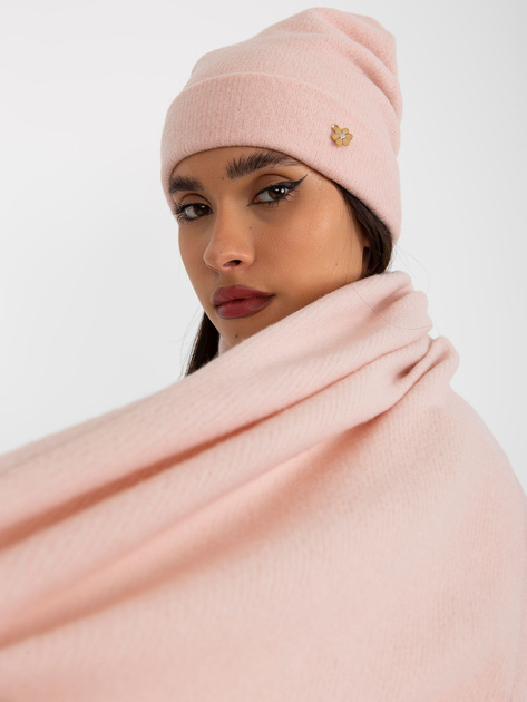 Hurt Jasnoróżowy komplet zimowy z szalikiem i czapką