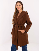 Brązowy krótki płaszcz z podszewką RUE PARIS