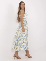White flared dress with flowers.