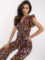 Bordowy kombinezon w tropikalny wzór Casja