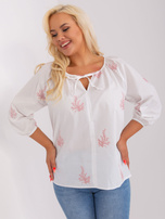 Hurt Biało-bródnoróżowa bluzka plus size we wzory