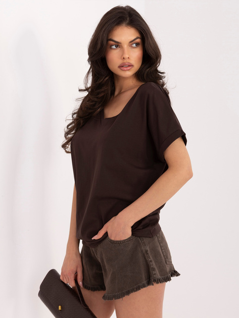 Ciemnobrązowa bluzka oversize z krótkim rękawem RUE PARIS