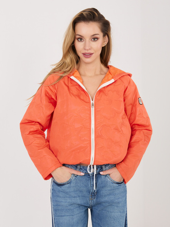Pomarańczowa pikowana kurtka z kapturem RUE PARIS 