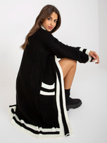 Hurtownia Czarny długi kardigan z kieszeniami RUE PARIS 