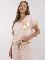 Brzoskwiniowy komplet z krótkim rękawem